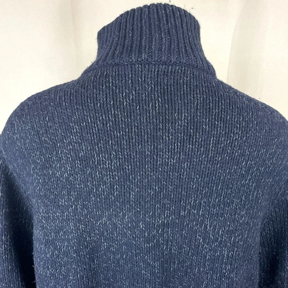 VTG 80s Mens (L) POLO Cardigan Sweater Blue Zip Pockets Grandpa Indie Distressed